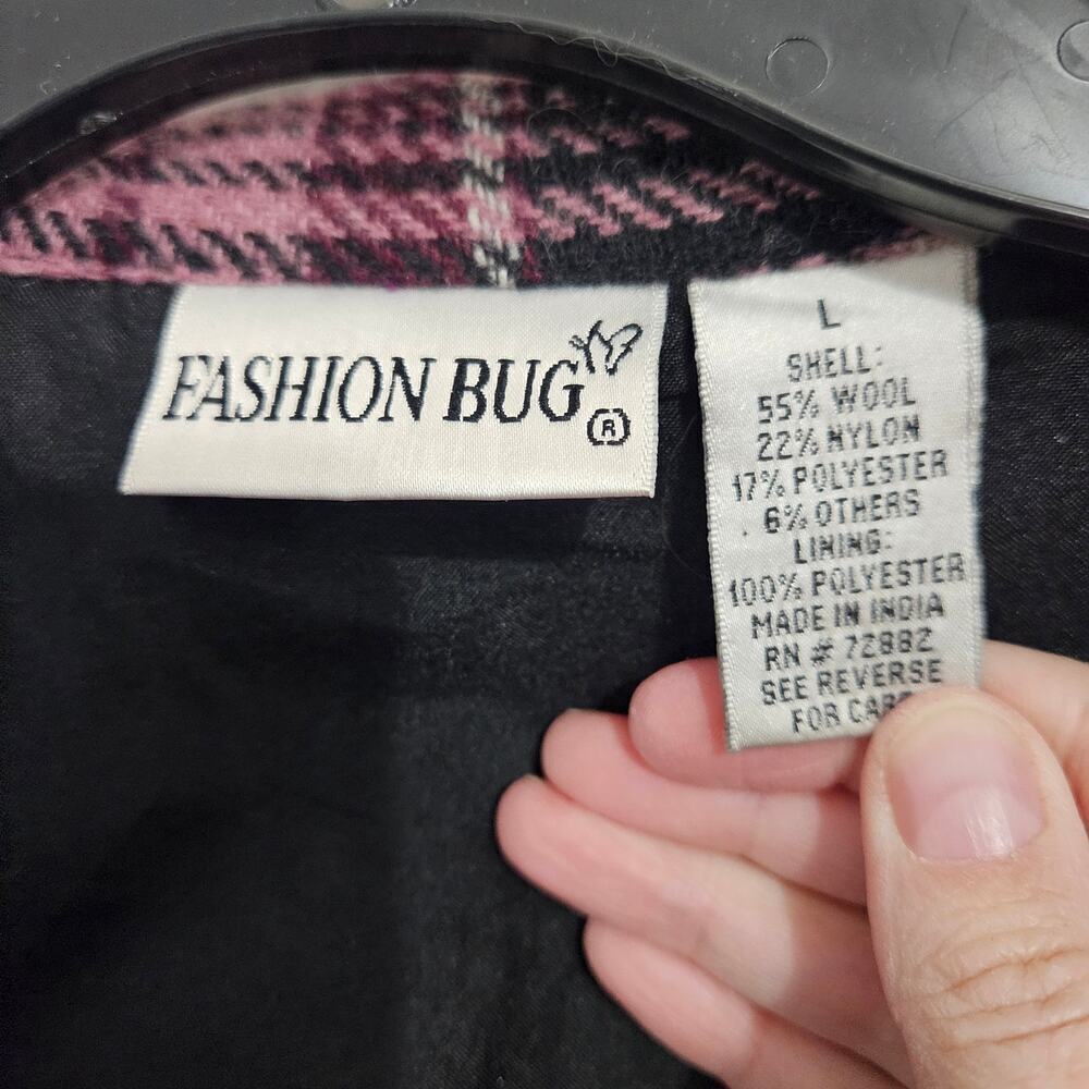 Vintage 90s Grunge Fashion Bug Wool Plaid Zip up Jacket. Size Large - Picture 5 of 6